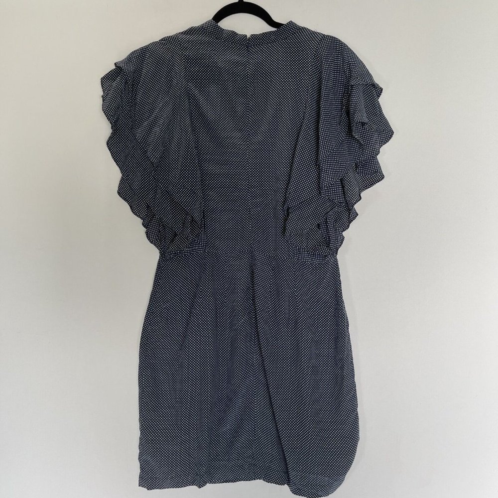 Anthropologie Avec les Filles Dress Women Medium Blue Polka Dot Ruffle Pockets - Picture 10 of 12